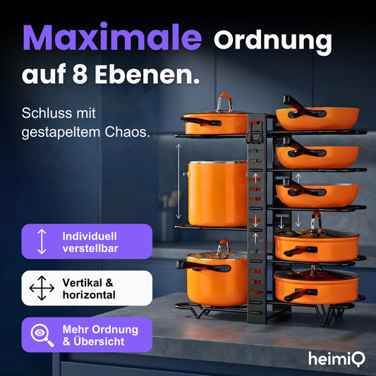 8-stufiger Pfannenständer-Organizer – Maximale Ordnung für Töpfe & Pfannen