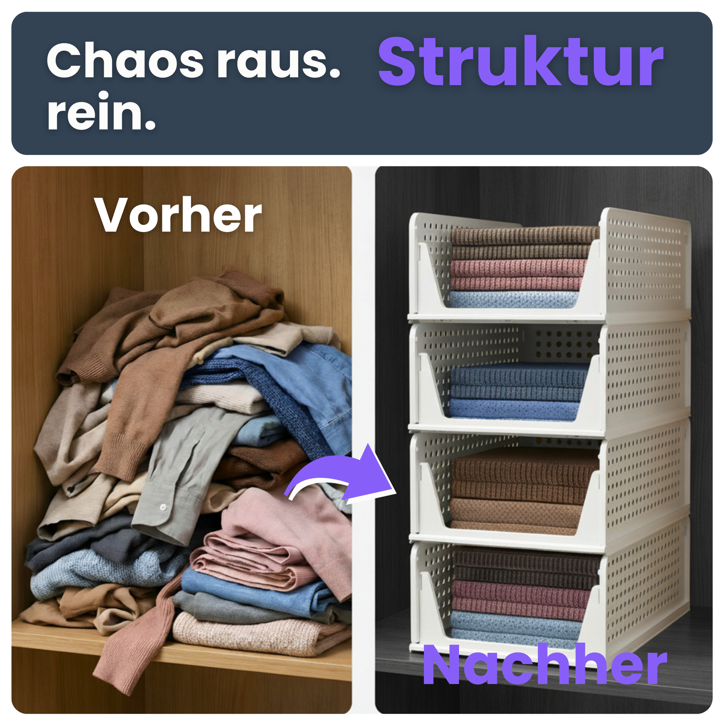 Kleiderschrank-Organizer (4er-Set) – Endlich Ordnung, flexibel & platzsparend