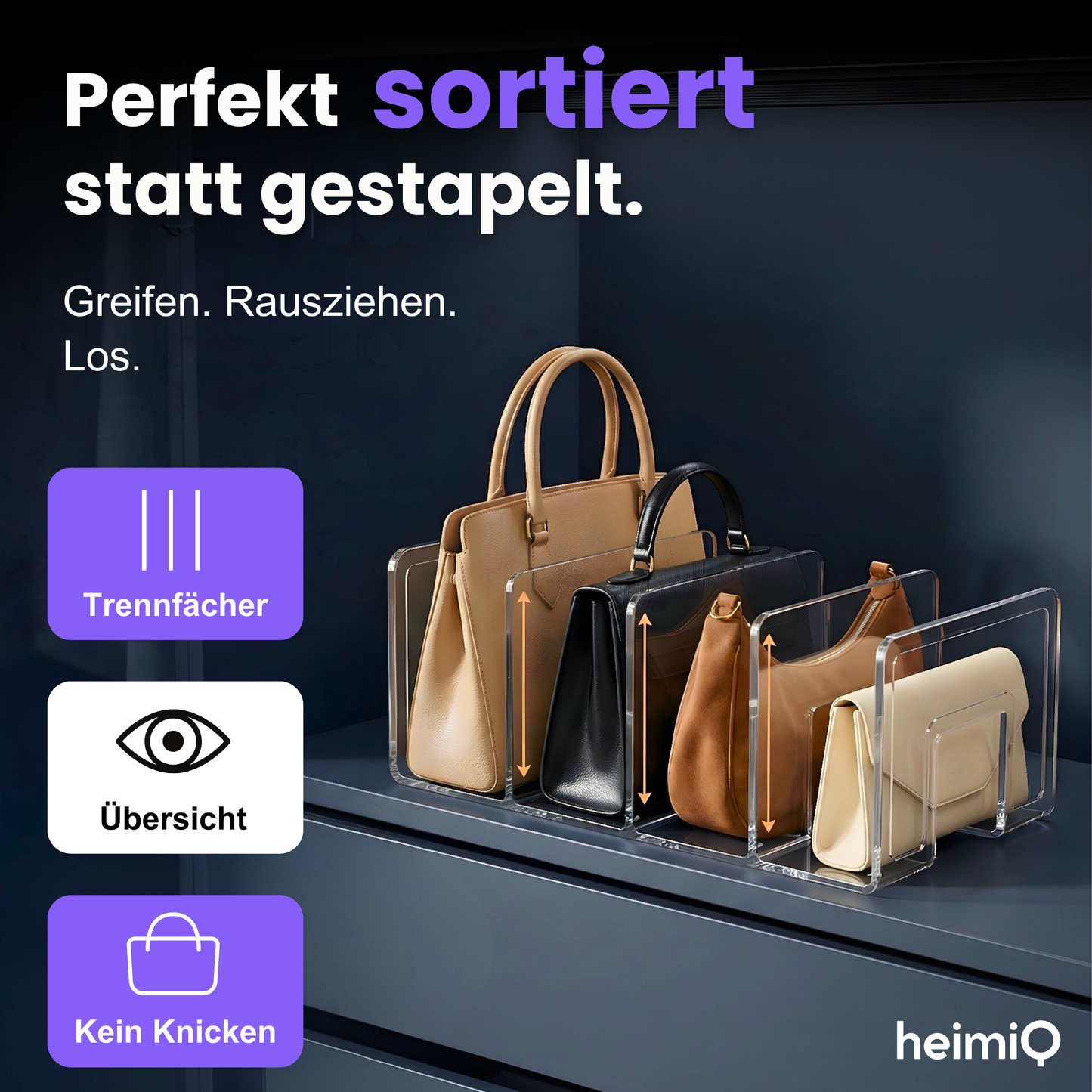 Handtaschen-Organizer mit 4 Fächern – Aufrecht, sichtbar & perfekt sortiert